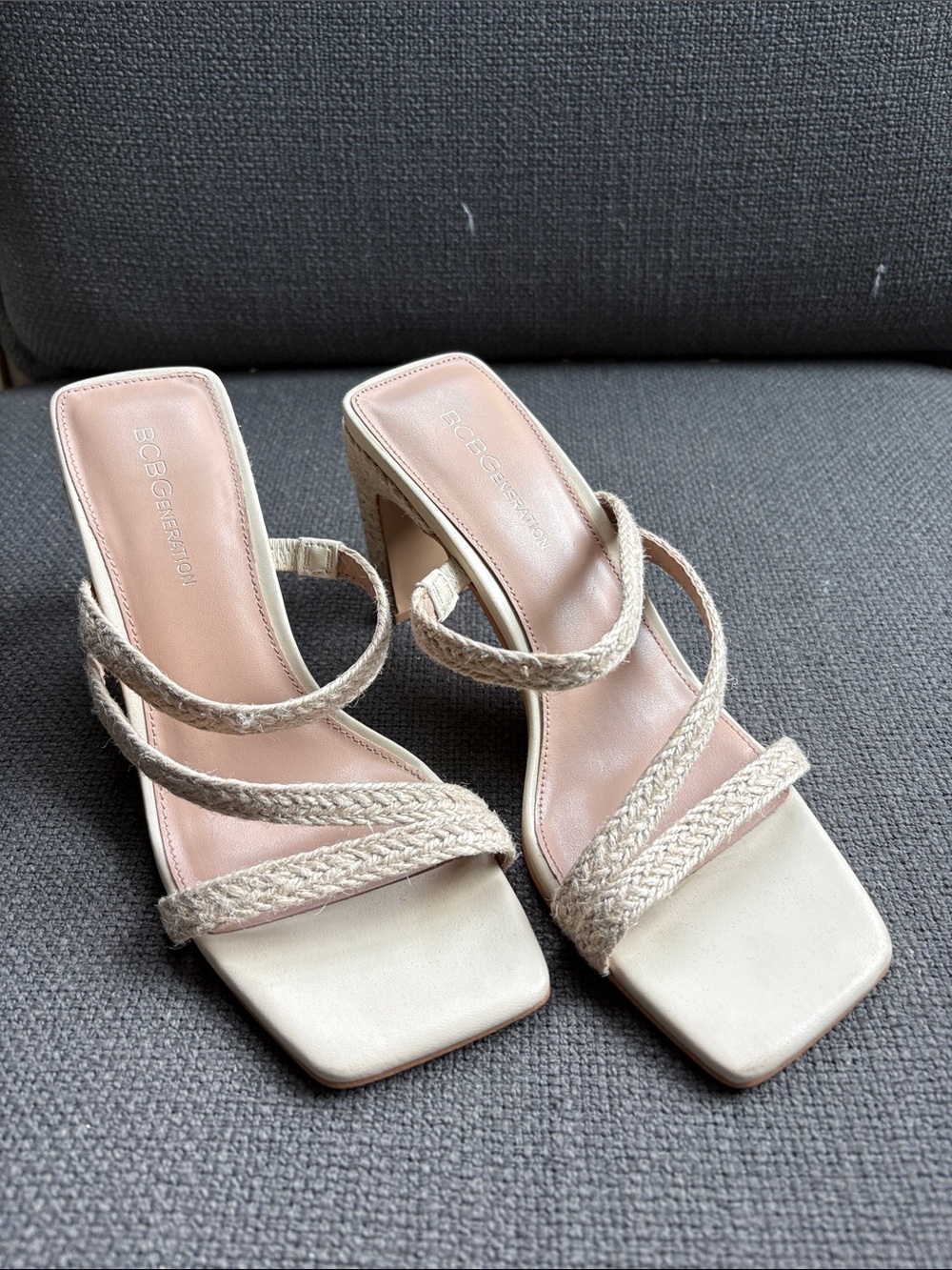 BCBGeneration Cream Braided Strap Mid-Heel Sandals